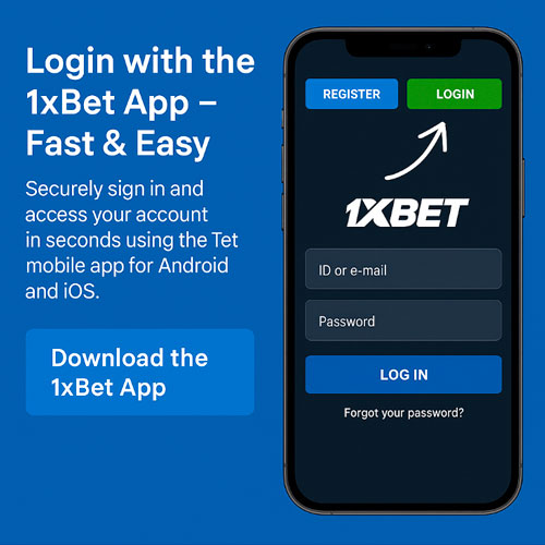 1xBet app login screen